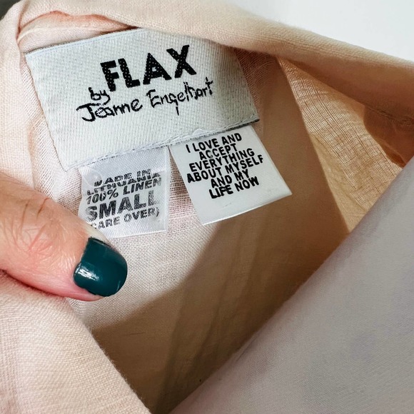 FLAX by Jeanne Engelhart Button Down Shirt 100% Linen SMALL Light Pink Oversized - Picture 5 of 8